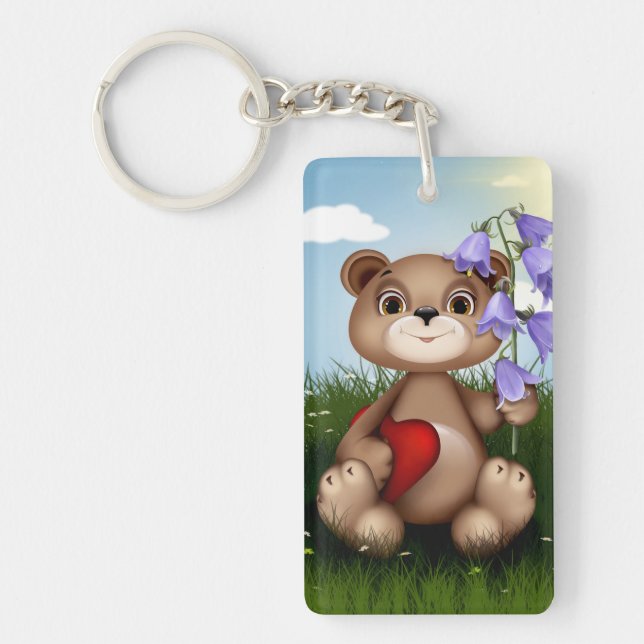 Llavero Bear Holding Bouquet Flower-30926 (Frente)