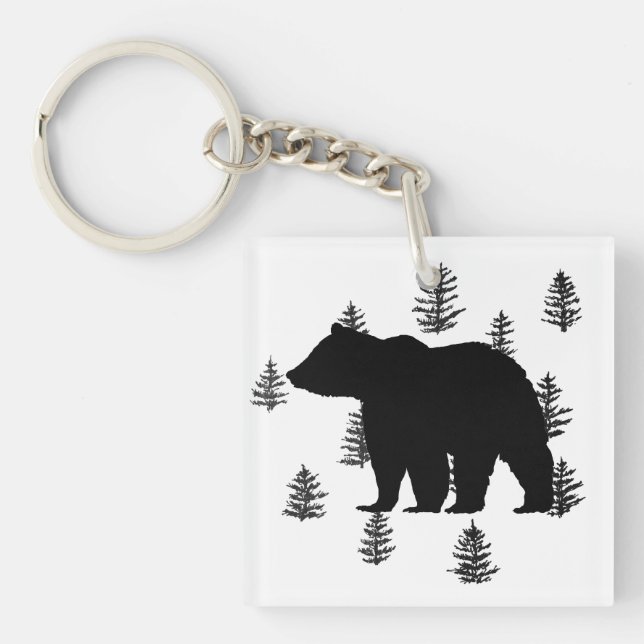 Llavero Bear Silhouette Trees Montaña silvestre (Frente)