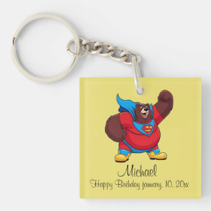 LLAVERO BEAR SUPERHERO BIRTHDAY YELLOW