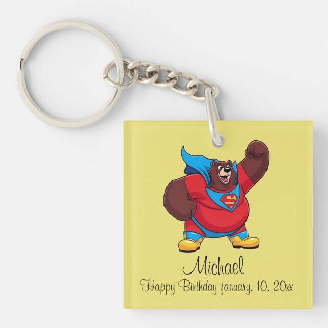 LLAVERO BEAR SUPERHERO BIRTHDAY YELLOW (Frente)