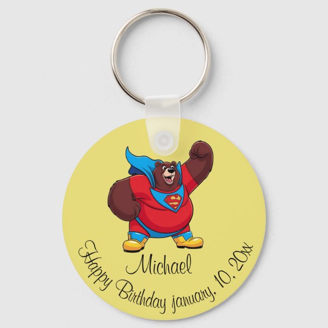 LLAVERO BEAR SUPERHERO BIRTHDAY YELLOW (Anverso)