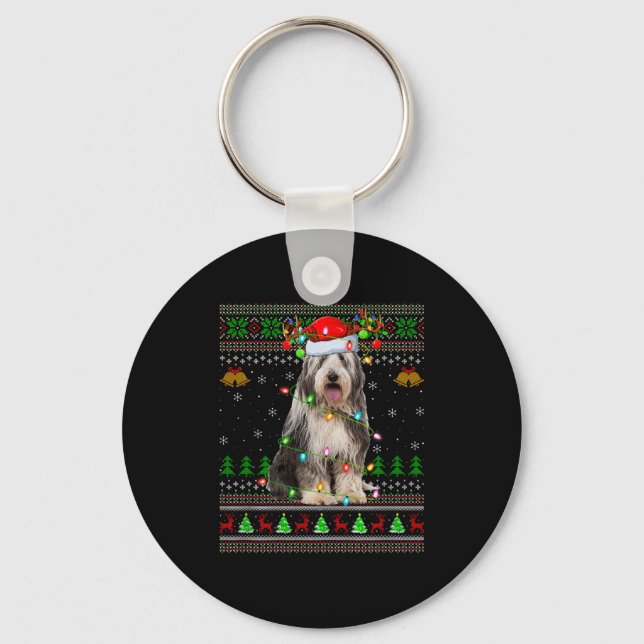 Llavero Bearded Collie Dog Ugly Christmas Sweater Holiday  (Anverso)