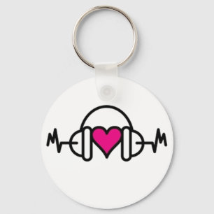 Llavero Beats of Love   Corazón rosado con pulso y auricul