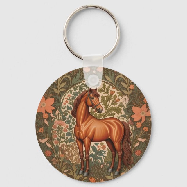 Llavero Beautiful Brown Horse William Morris Inspired  (Anverso)