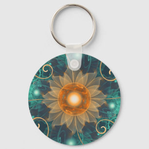 Llavero Beautiful Tangerine Orange and Teal Lotus Fractals
