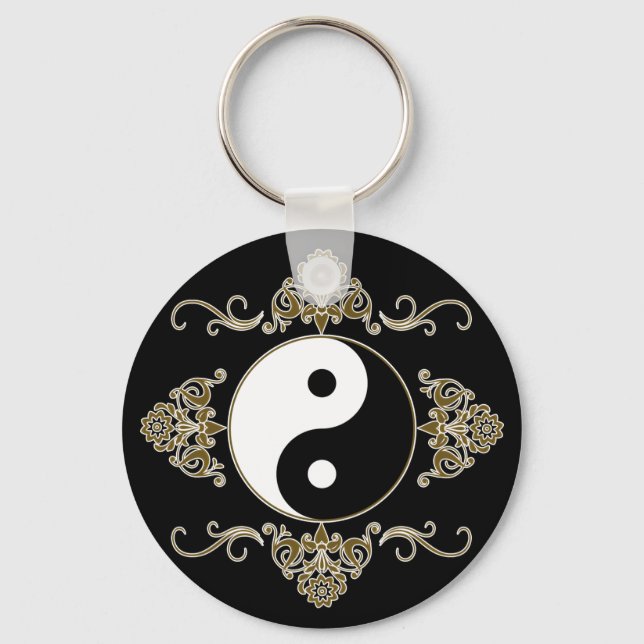 Llavero Beautiful Yin Yang Design in Black and Gold (Anverso)