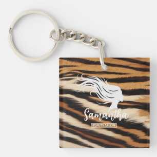Llavero Beauty Salon Custom Name Tiger Print Salon Bag