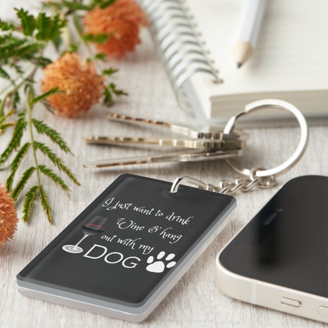 Llavero Beba vino y agárrate con mi Keychain de Perro (Frente Derecha)
