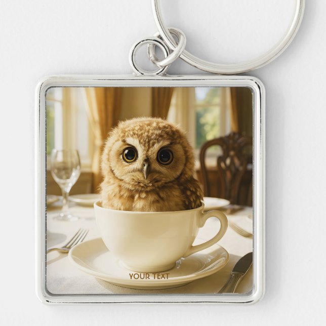 Llavero Bebé búho de té lindo de fantasía (Frente)