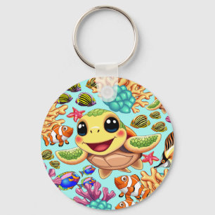 Llavero Bebé de tortuga marina feliz y con carácter