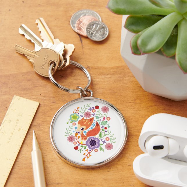 Llavero Bebé de Zorro Cudo Animal de Arte con Flor (Escritorio )