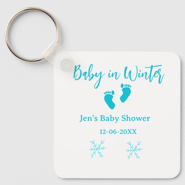 Llavero Bebé en invierno ducha de bebé azul pies bebé neva (Anverso)