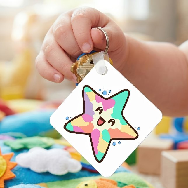 Llavero Bebé Estrella de Mar Sonriente Kawaii con Burbujas (Cute Smiling Kawaii Baby Starfish with Bubbles. Keychain)