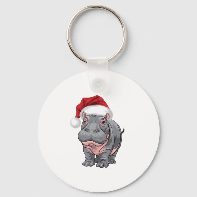 Llavero Bebé Hippo Moo Deng Navidades Camisa Para Niños, W (Anverso)