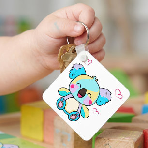 Llavero Bebé koala Kawaii sonriente con corazones de amor