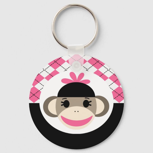 Llavero Bebé lindo chica mochila mono rosado argelia negra (Anverso)