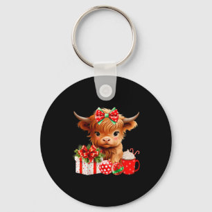 Llavero Bebé lindo de vaca Highland Feliz Navidad Granjero