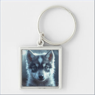 Llavero Bebé lobo adorable a la luz de la luna