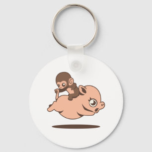 Llavero Bebé mono (yendo hacia atrás en un cerdo)