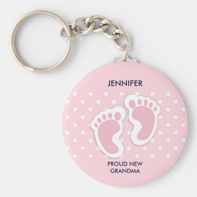 Llavero Bebé rosa lindo estrena una abuela orgullosa (Frente)