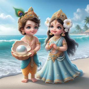Llavero Bebé Shree Krishna y Radha con divino diamante