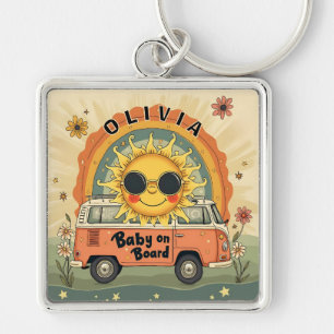 Llavero Bebé Sonriente Retro Groovy Sol, Vibraciones de Pa