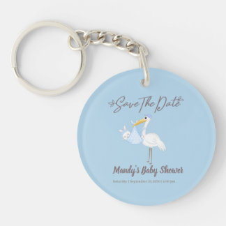 Llavero Bebé Stork Blue Shower salva la fecha