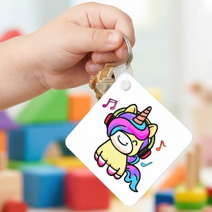 Llavero Bebé Unicornio Kawaii Feliz con Auriculares