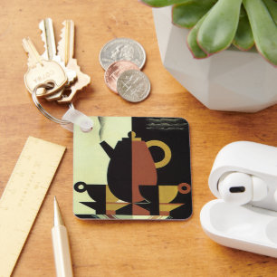 Llavero Bebidas de Bebidas Vintage Cafetera con Tazas