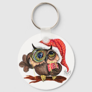 Llavero Bechuza pequeña en Navidades Gorra y regalo - Dive