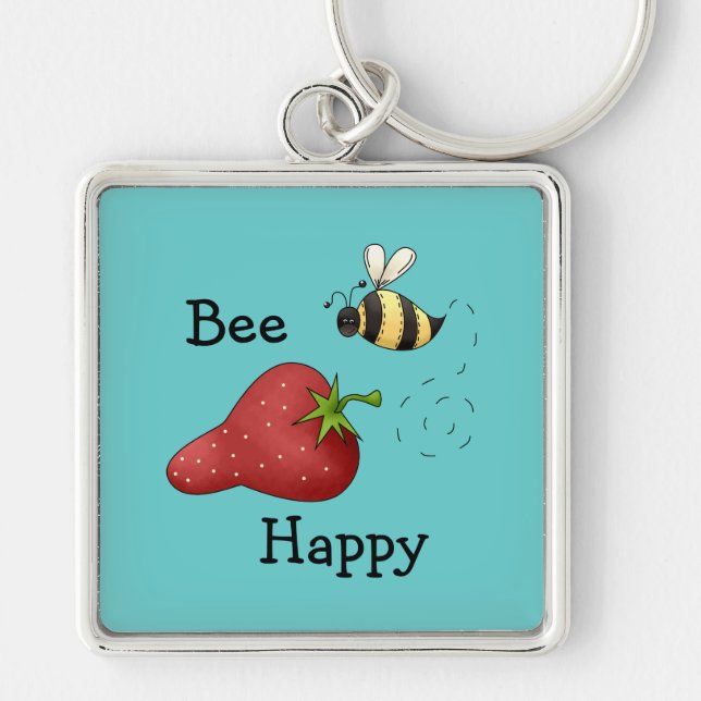 Llavero Bee Happy Strawberry Print Art (Frente)