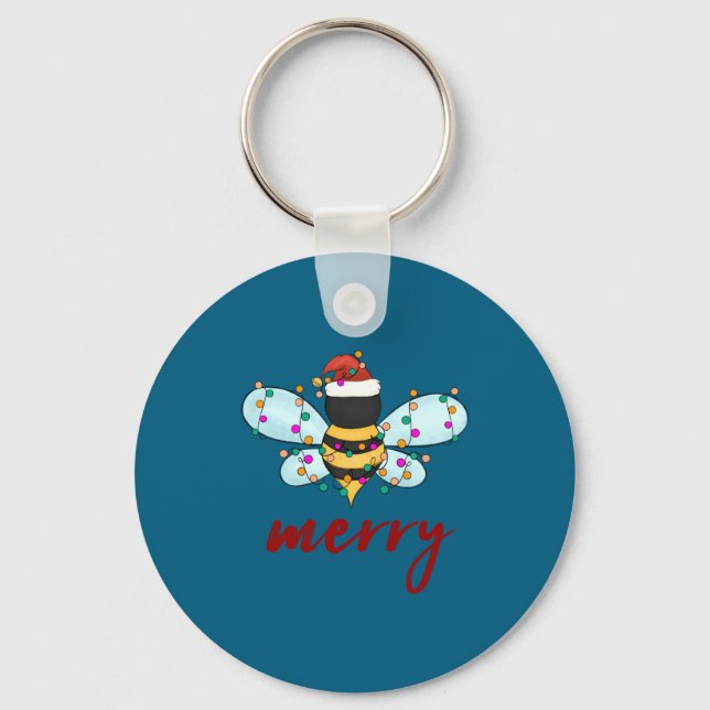 Llavero Bee Merry Christmas Bee In Santa Hat Cute Merry Xm (Anverso)