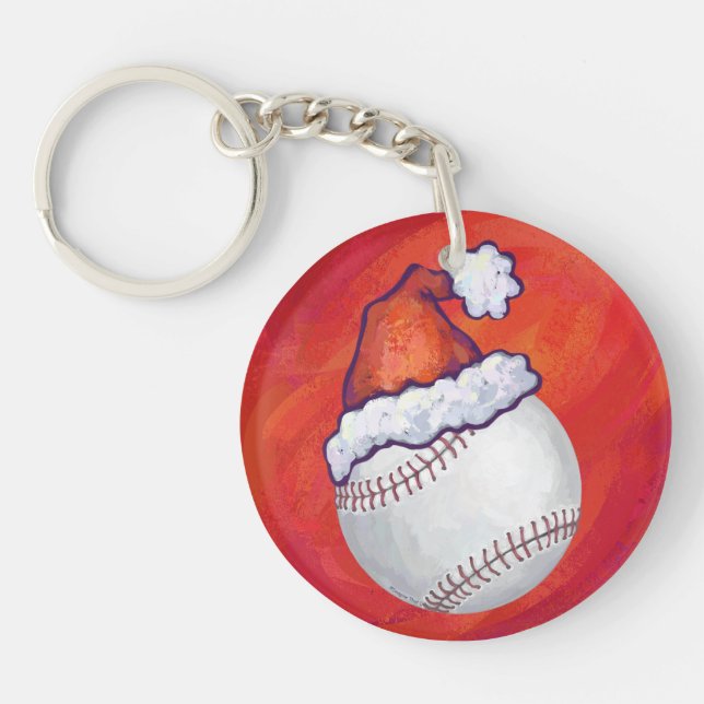 Llavero Béisbol con Santa Hat en rojo (Frente)