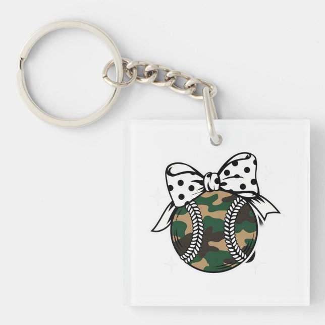 Llavero Béisbol de camo con polka Dot Bow (Frente)