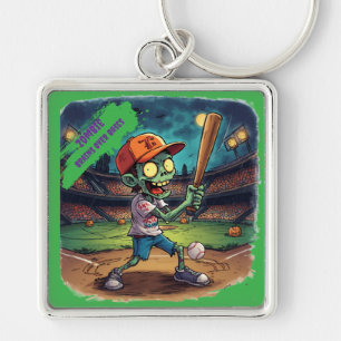 Llavero Béisbol de Halloween, Zombie,Cerebros Sobre Bases 