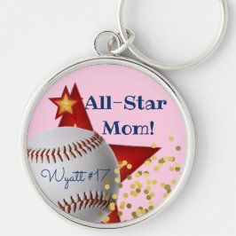 Llavero Béisbol Mom rosa destellante de Estrellas