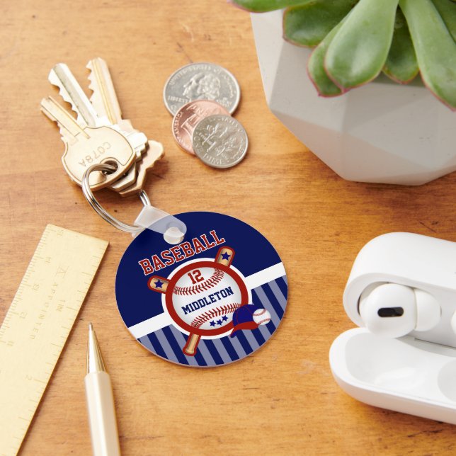 Llavero Béisbol personalizado | Azul oscuro y rojo (Escritorio )