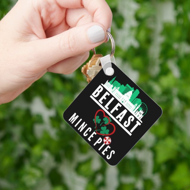 Llavero Belfast Ama a Mince Pies (diseño en el lado delant (Mano)