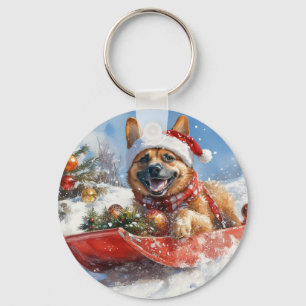 Llavero Belgian Malinoi en Trineo Deja que nieve Navidad