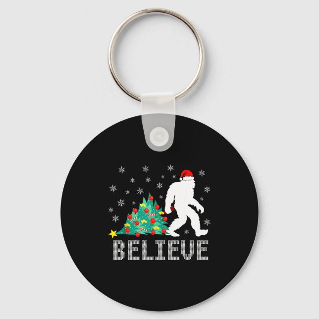 Llavero Believe Bigfoot Sasquatch Santa Reindeer Christmas (Anverso)
