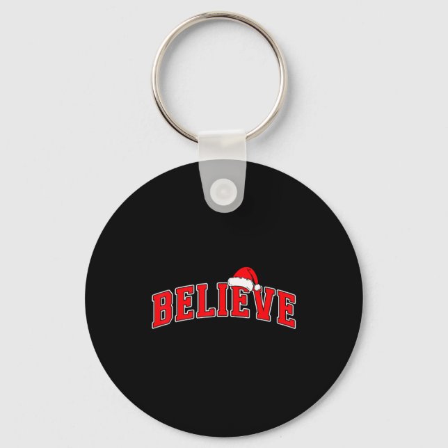 Llavero Believe Christmas Varsity Text With Santa Hat Fami (Anverso)