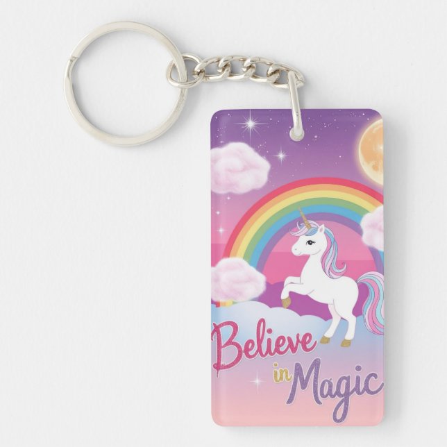 Llavero Believe in Magic with Unicorn and Rainbow (Frente)