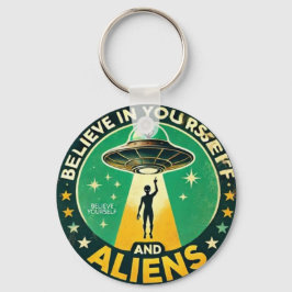 Llavero Believe in Yourself with Aliens Round Sign