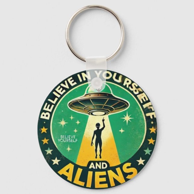 Llavero Believe in Yourself with Aliens Round Sign (Anverso)