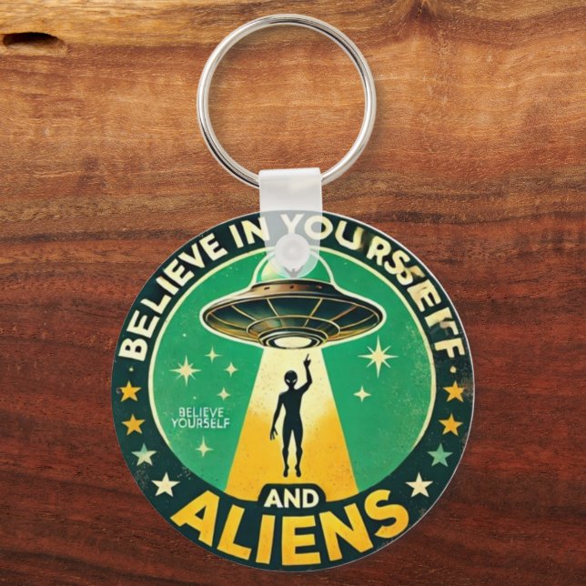 Llavero Believe in Yourself with Aliens Round Sign (Anverso)
