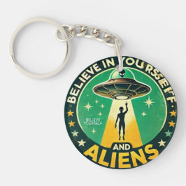 Llavero Believe in Yourself with Aliens Round Sign