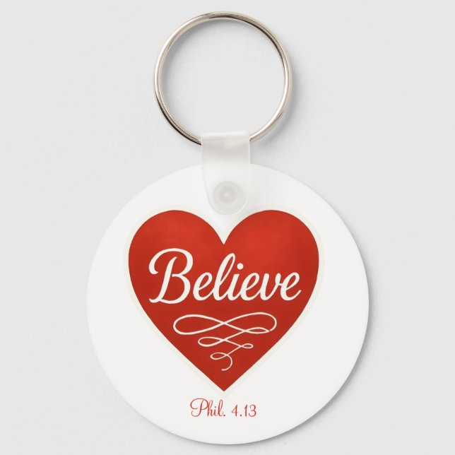 Llavero Believe red and white heart (Anverso)