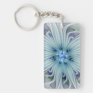 Llavero Belleza floral abstracta flor de pastel azul moder