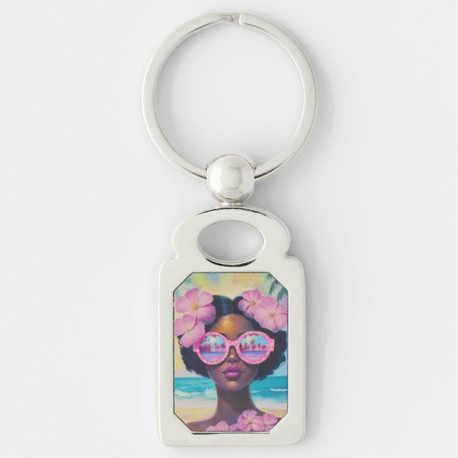Llavero Belleza tropical en tonos rosados (Anverso)