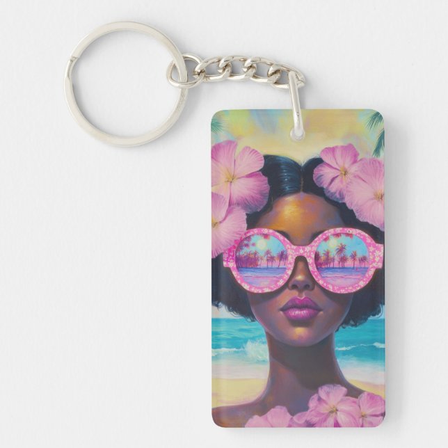 Llavero Belleza tropical en tonos rosados (Frente)